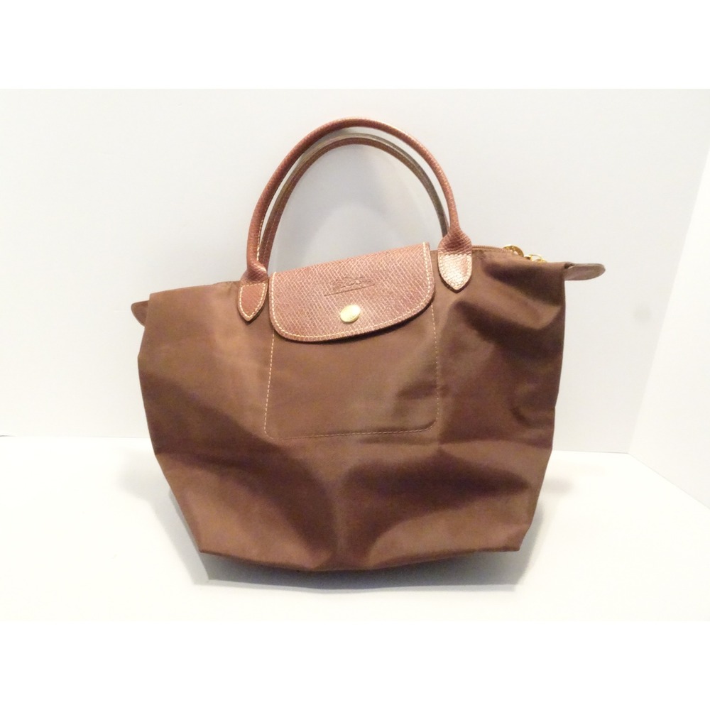 Longchamp Le Pliage Small Tote Bag Brown Nylon Leather Trim Handbag